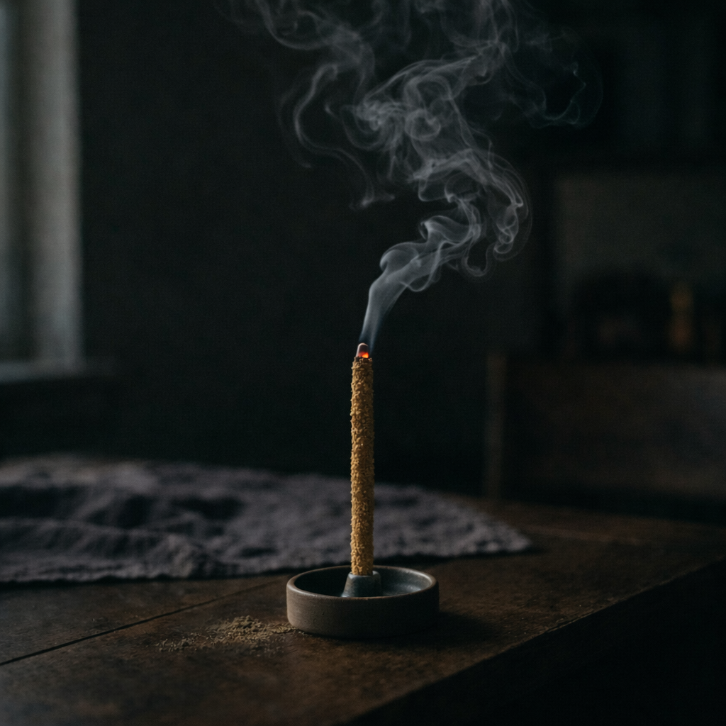 Palo Santo incense smoke rising — ceremonial resin incense handrolled in Peru | Cosmic Provisions